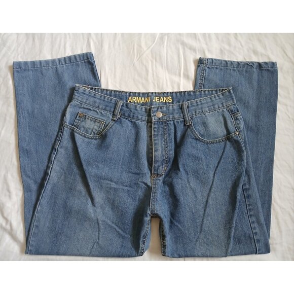 Armani Jeans Mens 36 (35x27*) Straight Designer Premium Denim Blue Jeans Relaxed - Picture 1 of 9